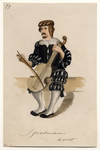 32753 Afbeelding van een kostuumontwerp van een muzikant, figurant in de maskerade van de studenten van de Utrechtse ...